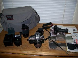 Vintage Pentax Program 35mm Slr Camera With Accessories And Carry Bag
