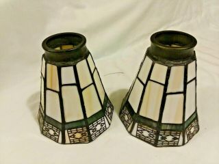 2 Vintage Tiffany Slag Stained Style Lamp Light Shades