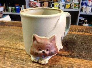 Brt Vintage " Made In Japan " Hand Crafted Pottery Coffee " Cat " Mug