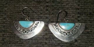 Vintage Roma 925 Sterling Silver Navajo Turquoise Earrings 1.  5 " Signed.