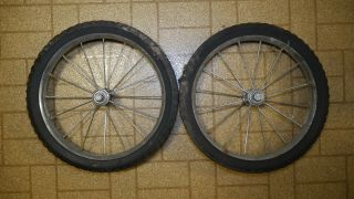 Vintage Set Of 2 Metal Spoked Lawn Push Mower Wheel Tires W Bolts Little Rust