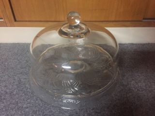 Cake Stand With Clear Glass 11 1/4 " Dome Cover Vintage Round