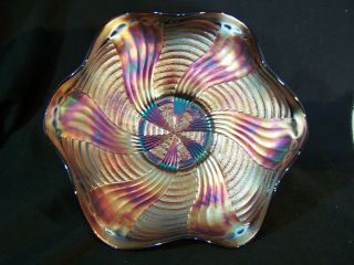 Vintage Fenton Amethyst Carnival Glass Ribbon Tie Bowl Dish Color