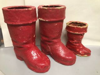 3 Vintage 4 - 6” Red Santa Claus Boots Paper Mache Christmas Candy Containers