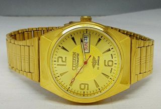 Citizen Automatic Men,  S Gold Plated Day Date Gold Dial Wrist Watch.