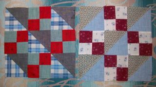 12 Vintage Antique Old Cotton Fabric Hand - Stitched Quilt Squares Blocks 2