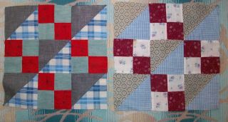 12 Vintage Antique Old Cotton Fabric Hand - Stitched Quilt Squares Blocks 4