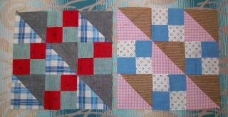 12 Vintage Antique Old Cotton Fabric Hand - Stitched Quilt Squares Blocks 5