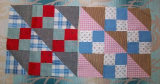 12 Vintage Antique Old Cotton Fabric Hand - Stitched Quilt Squares Blocks 6