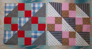12 Vintage Antique Old Cotton Fabric Hand - Stitched Quilt Squares Blocks 7