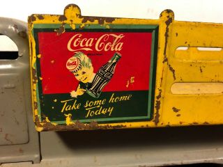 Vintage Marx Coca Cola Stake Truck Pressed Steel Sprite Boy Grey Yellow 20” 2
