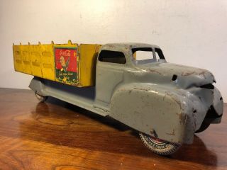Vintage Marx Coca Cola Stake Truck Pressed Steel Sprite Boy Grey Yellow 20” 5