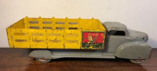 Vintage Marx Coca Cola Stake Truck Pressed Steel Sprite Boy Grey Yellow 20” 8