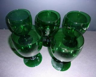 Set Of 5 Vintage Forest Green Wine Glass/water Goblet
