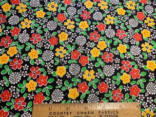 Vintage Cotton Fabric 30s Pretty Floral Red Yellow & Green 35w 1yd