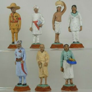 Vintage Indian Figures - Handmade In Clay & Hand - Painted - Set X 12