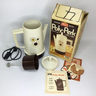 Vintage Regal Poly Perk Daisy Floral 4 - 8 Cup Automatic Coffee Percolator Beige