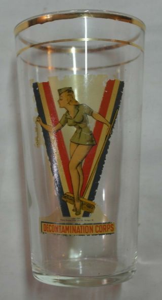 Vintage Wwii Pin - Up Girl Glass Tumbler Decontamination Corps 1942 Philip Ronald