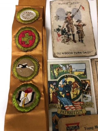 Vintage Boy Scout Sash w 4 Merit Patches 1920’s 30’s and Membership Cards BSA 2