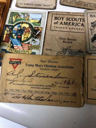 Vintage Boy Scout Sash w 4 Merit Patches 1920’s 30’s and Membership Cards BSA 5