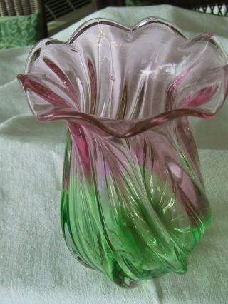 Vintage Murano Style Hand Blown Art Glass Vase 7 5/8 " X 5 "
