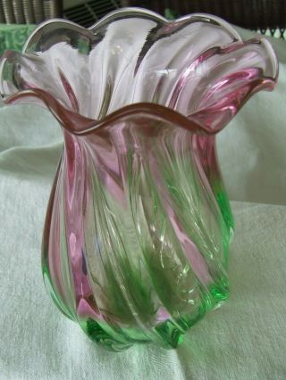 Vintage Murano Style Hand Blown Art Glass Vase 7 5/8 