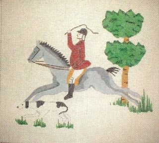 Mzc Vintage Fox Hunt Horse Riding Hp Hand Painted Needlepoint Canvas