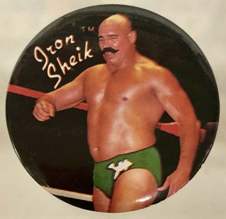 Vintage 1985 Wwf Titan Sports Wwe The Iron Sheik Wrestling 3 " Pinback Button Pin