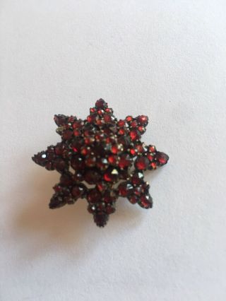Antique Victorian Bohemian Garnet Small Pin Brooch,  Missing One Stone