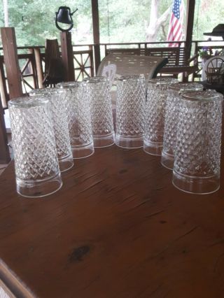 8 - Vintage Diamond Cut Clear Cut 6 " Drinking Glasses With Starburst Bottoms