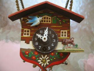 Cute Vintage Miniature German Chalet Cuckoo Clock With Lady On Swing 2