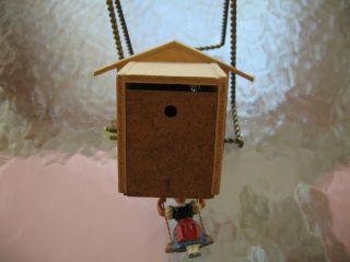 Cute Vintage Miniature German Chalet Cuckoo Clock With Lady On Swing 4