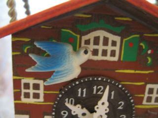 Cute Vintage Miniature German Chalet Cuckoo Clock With Lady On Swing 8