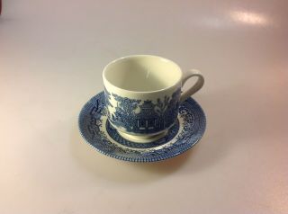 Vintage Churchill Fine English Tableware Blue Willow Tea Cup And Saucer,  England