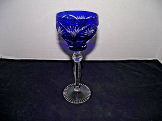 Vintage Cobalt Blue Cut To Clear Crystal Wine Glass