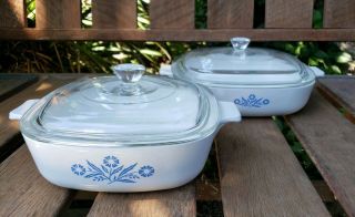 Vintage Corning Ware Blue Cornflower Set 4 Pc Casserole Dishes With Lids