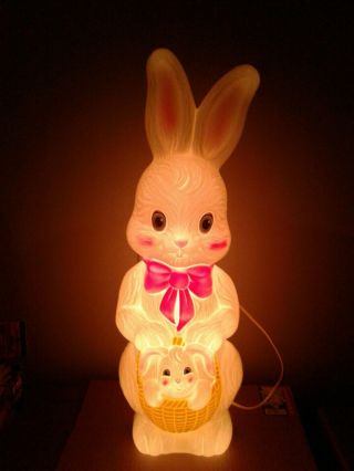 Vintage Empire 1995 Blow Mold Easter Bunny With Baby Bunny In Basket