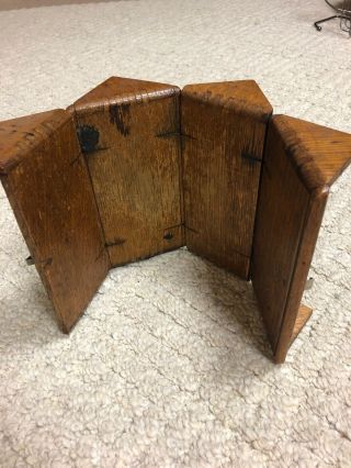 VINTAGE WOOD PUZZLE BOX WOODEN OLD SINGER SEWING MACHINE STORAGE 1889 OPENS FLAT 5