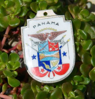 Vintage Enamel Keychain Pendant Badge Panama Pro Mundi Deneficio