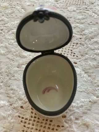 Limoges Trinket Box Vintage Peint Main Egg Shape Hinged Signed MC and Stamped 2