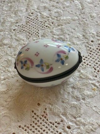Limoges Trinket Box Vintage Peint Main Egg Shape Hinged Signed MC and Stamped 5