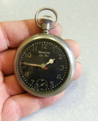 Vintage Westclox Glo Ben Black Mechanical Wind Up Pocket Watch