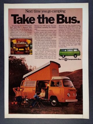 1977 Vw Volkswagen Campmobile Camper Bus Color Photo Vintage Print Ad
