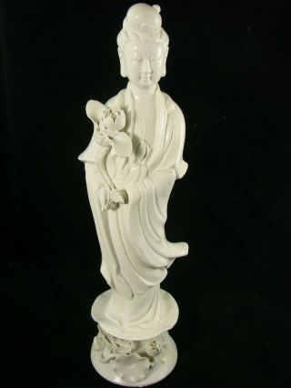 Vintage Chinese Dehua Blanc De Chine Porcelain Figurine Of Guan Yin 10 "