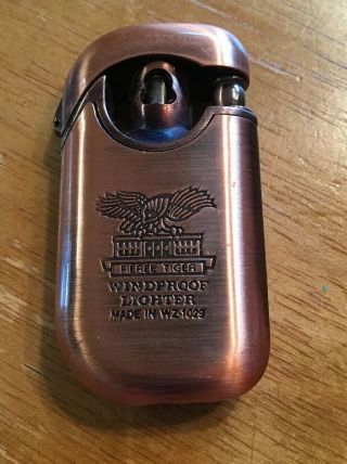 Vintage Fieree Tiger Copper Lighter Windproof Made In W2 - 1029 Germany