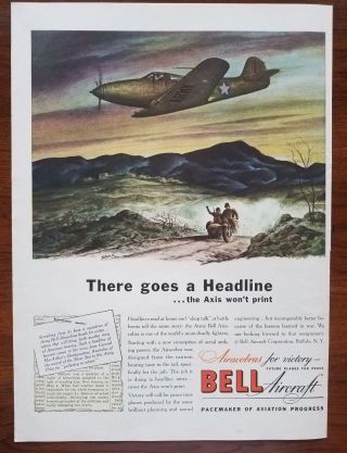 1943 Army Bell Airacobra Ww2 Fighter Plane Bell Art Vintage Print Ad Decor Large