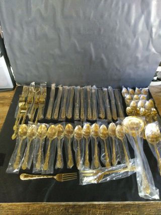 Vintage 47 Piece Gold Plated Stainless Steel Flatware (korea -)