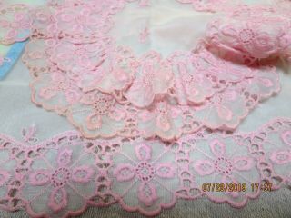 Set Of 4 Vintage Pink & White Embroidered Doilies - - G21