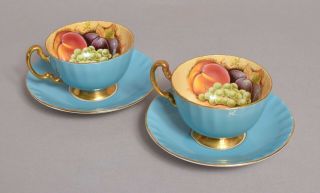 A Very Attractive Vintage Aynsley China Fruit Tea Cups & Saucers