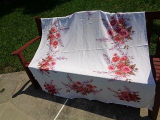 Vintage Cotton Table Cloth White Pink Purple Floral 54 " X58 " Perfect Usa